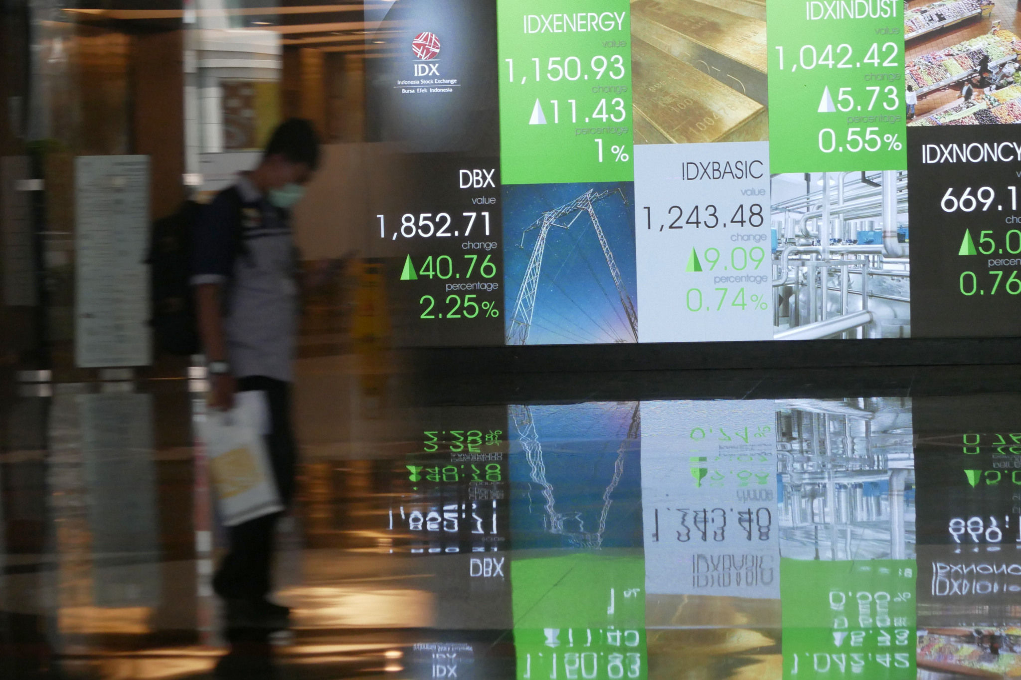 Karyawan beraktifitas dengan latar layar pergerakan indeks harga saham gabungan (IHSG) pada perdagangan perdana di gedung Bursa Efek Indonesia (BEI), Jakarta, Senin, 3 Januari 2022. Foto: Ismail Pohan/TrenAsia