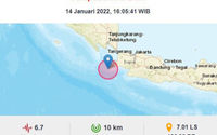 Gempa bumi berkekuatan 6,7 Skala Richter (SR) mengguncang wilayah Provinsi Banten pada Jumat, 14 Januari 2022. Gempa terasa hingga Jakarta dan Jawa Barat.