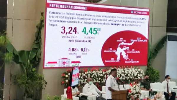 Gubernur Sulut, Olly Dondokambey saat mempresentasikan capaian kinerja pembangunan daerah tahun 2021. (Foto:Istimewa)