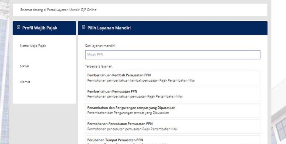 Tampilan fitur Portal Layanan di DJP Online.