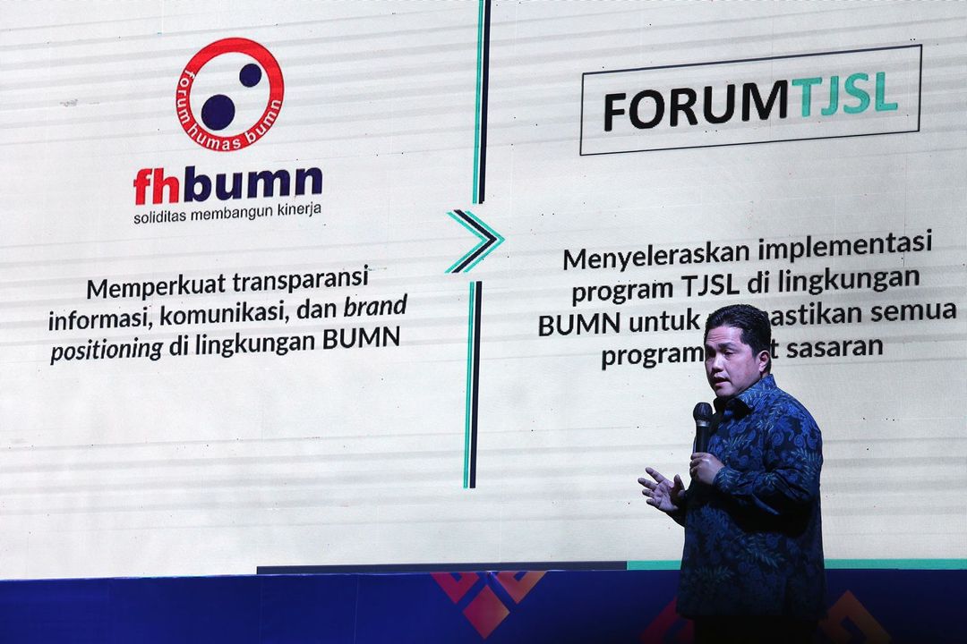 Menteri BUMN, Erick Thohir saat meresmikan Forum Tanggung Jawab Sosial dan Lingkungan (TJSL) BUMN di Lampung, Sabtu, 29 Januari 2022.