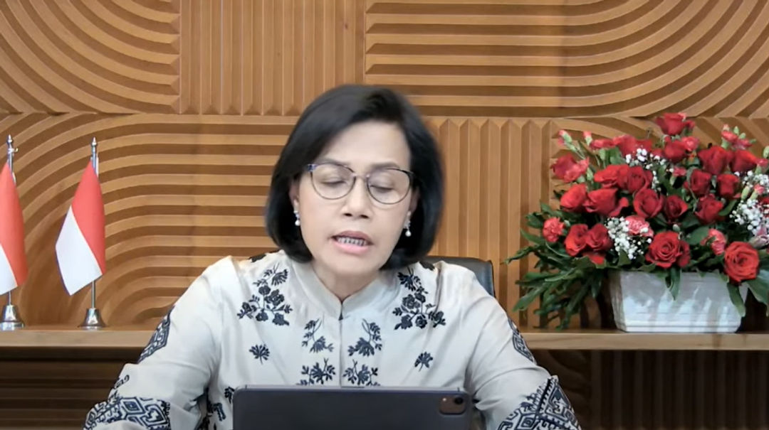 Ketua KSSK Sri Mulyani Indrawati saat Konferensi Pers KSSK: Hasil Rapat Berkala KSSK I Tahun 2022. Sumber YouTube.com/Kemenkeu RI. 