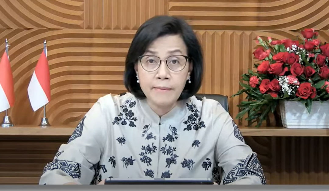 Menkeu sekaligus Ketua KSSK Sri Mulyani Indrawati saat Konferensi Pers KSSK: Hasil Rapat Berkala KSSK I Tahun 2022, Rabu, 2 Februari 2022. Sumber YouTube.com/Kemenkeu RI. 