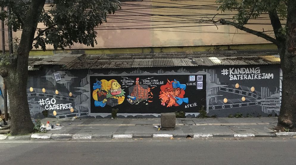  Animal Friends Jogja (AFJ) bersama Act For Farmed Animals (AFFA) bekerjasama dengan para seniman mural dan relawan Barisan Muda-Mudi Xayang Xatwa (BMXX) menggelar kampanye seni jalanan serentak di Medan, Palembang, Jakarta, Bandung, Yogyakarta, Surabaya dan Denpasar. 