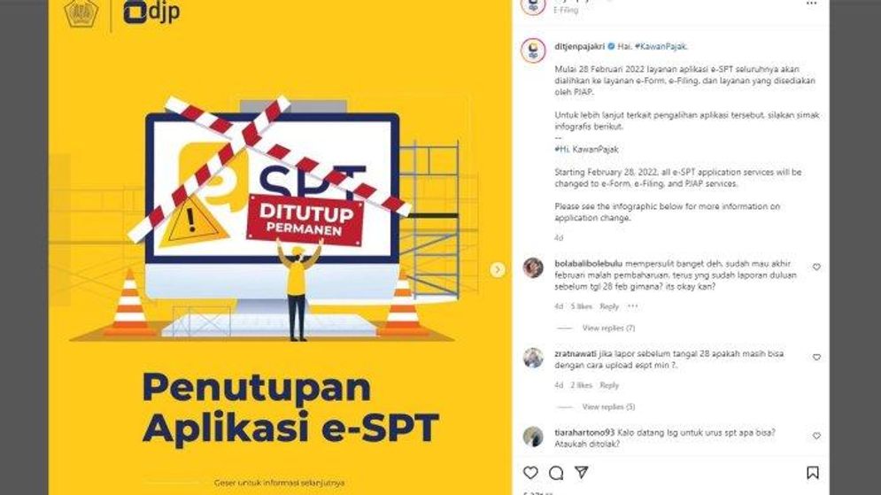 Pemberitahuan penutupan Aplikasi e-SPT. 