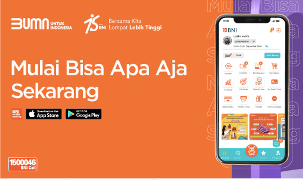 Ilustrasi aplikasi mobile banking BNI yang semakin banyak pilihan fitur digital. 