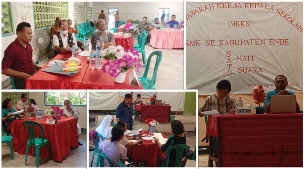 Suasana pertemuan MKKS SMK Sekabupaten Ende di SMK Swasta Restorasi St Fransiskus Asisi, Wonda, Sabtu, 12 Maret 2022.