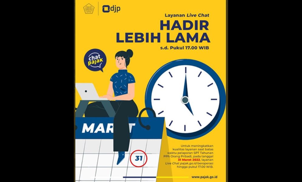 DJP menyatakan layanan Live Chat akan hadir hingga pukul 17.00 WIB, dari biasanya setiap pukul 08.00-16.00 WIB. 