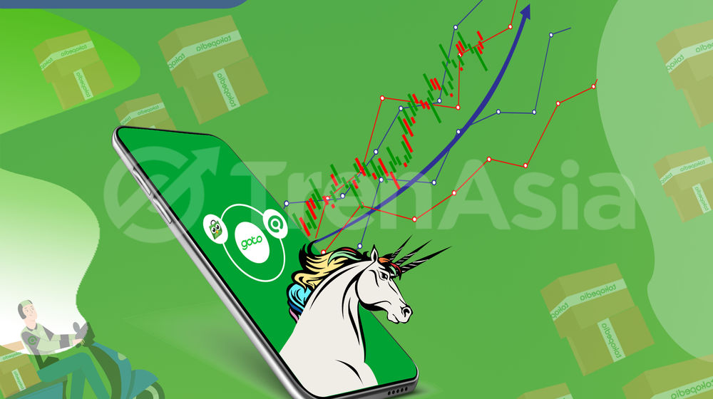 Ilustrasi IPO start up decacorn PT Goto Gojek Tokopedia Tbk (GOTO) di Bursa Efek Indonesia. Ilustator: M. Faiz Amali