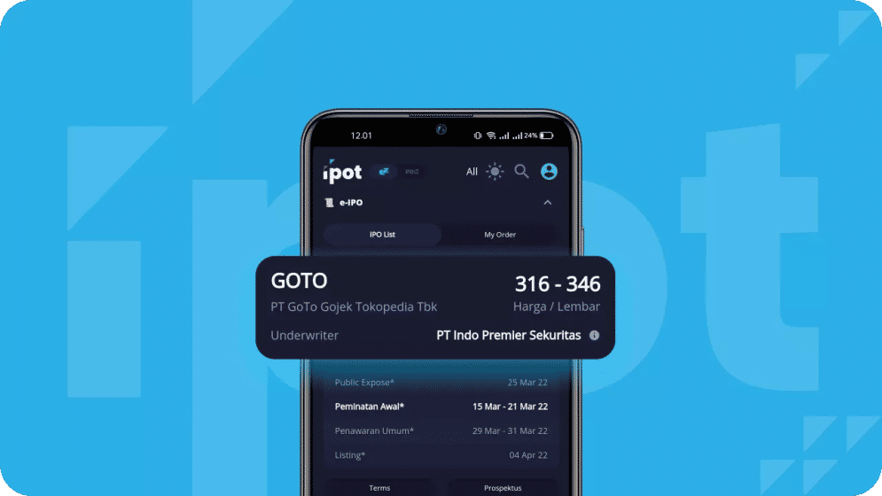 Ilustrasi pesan saham GOTO di aplikasi IPOT Indo Premier Sekuritas.