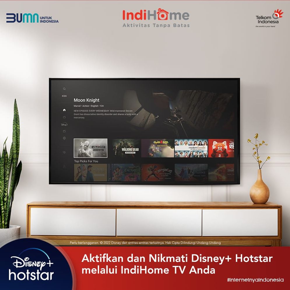 Pelanggan IndiHome dapat menikmati beragam konten hiburan berkualitas dari Disney+ Hotstar di STB IndiHome TV