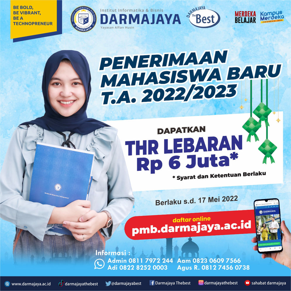 Setiap pendaftar mahasiswa baru IIB Darmajaya akan mendapatkan THR sebesar 40 persen selama setahun kuliah di IIB Darmajaya.