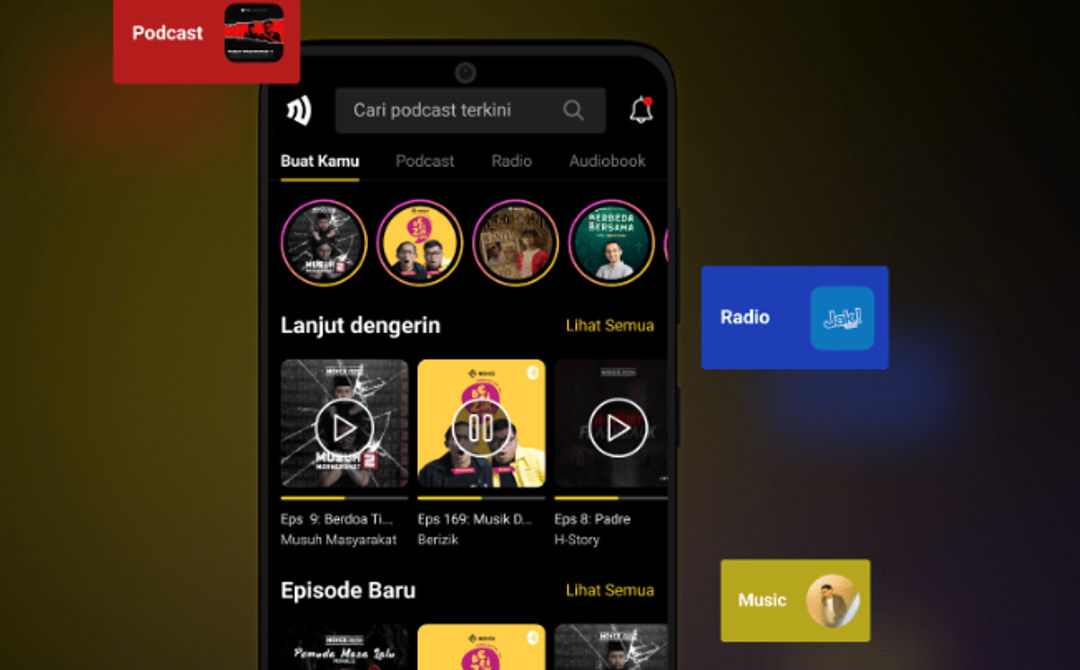 Ilustrasi aplikasi konten audio NOICE. Sumber: noice.id
