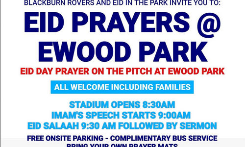 Klub sepak bola asal Inggris, Blackburn Rovers jadi yang pertama mengizinkan penggunaan stadion untuk salat Id di Inggris.