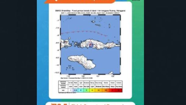 Gempa Bumi Tektonik M3,5 dan M3,6 Dirasakan di Ruteng - NTT,  Tidak Berpotensi Tsunami