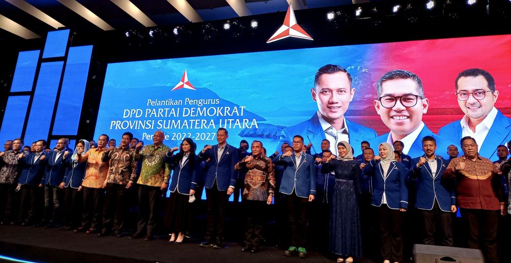  Gubernur Sumut Edy Rahmayadi menghadiri pelantikan pengurus DPD Partai Demokrat Provinsi Sumut periode 2022-2027 di Ballroom Hotel Santika Medan