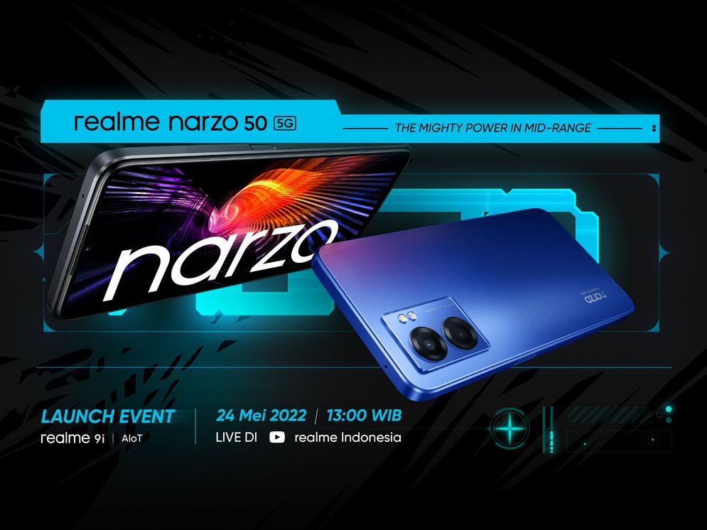 PALEMBANG, WongKito.co - Produk teranyar dari Realme, yang merupakan salah satu merek smartphone gaming Favoritnya Anak Muda, Realme Narzo 50 5G akan segera diluncurkan. Peluncuran dijadwalkan, berlangsung 24 Mei 2022.