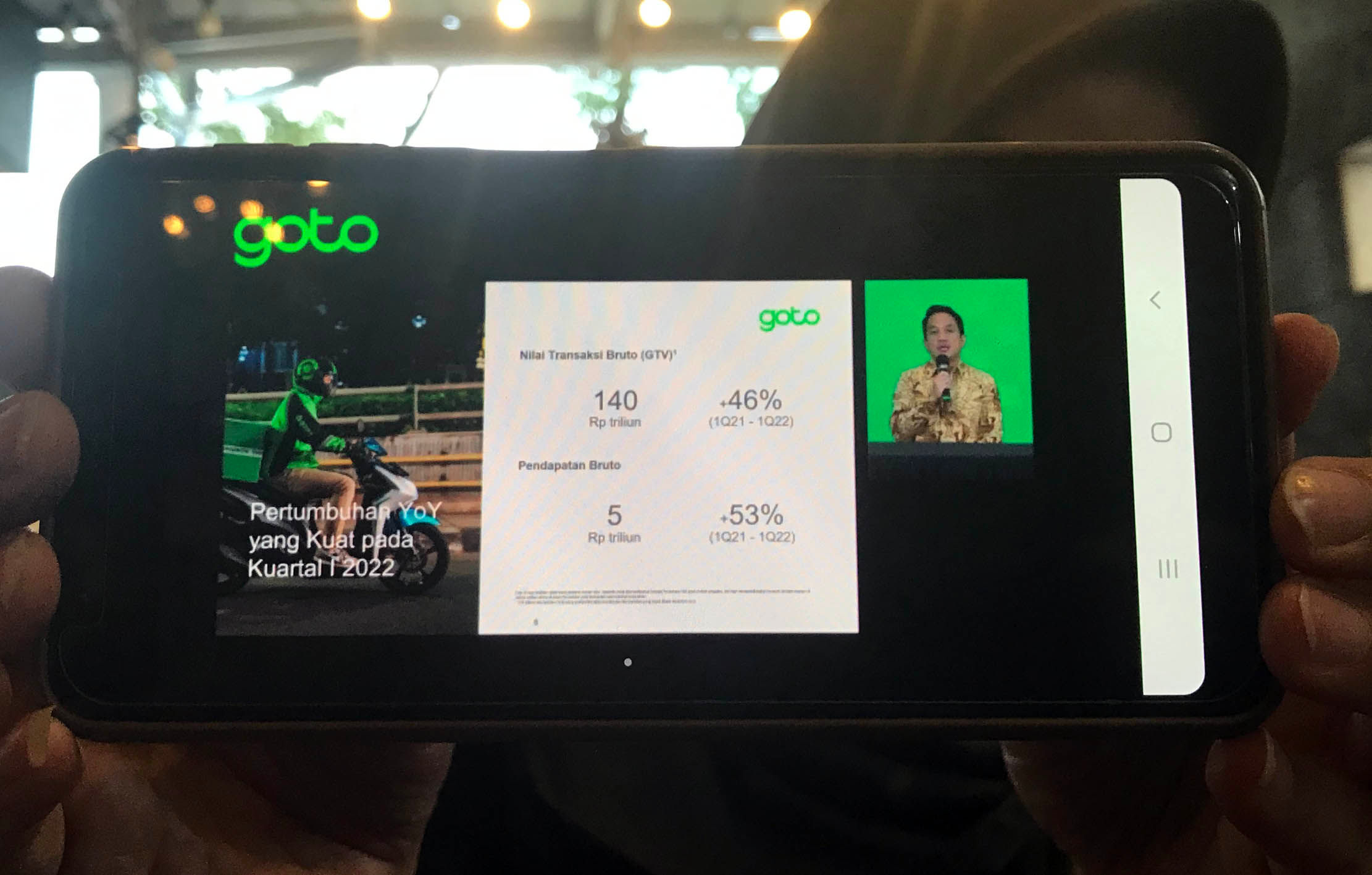 Konferensi pers kinerja PT GoTo Gojek Tokopedia Tbk yang berlangsung secara online,Senin 30 Mei 2022. Foto : Panji Asmoro/TrenAsia