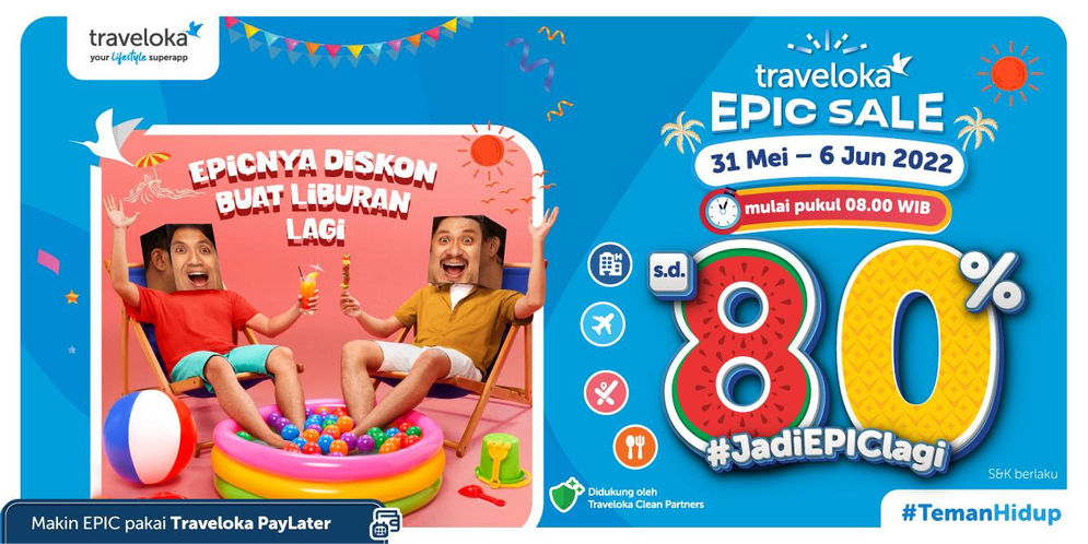 Traveloka Epic Sale 2022 akan berlangsung mulai 31 Mei hingga 6 Juni 2022 dengan berbagai penawaran menarik.