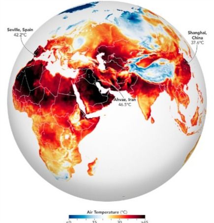Foto hasil pengamatan oleh NASA yang menunjukkan suhu berbagai negara yang memanas.