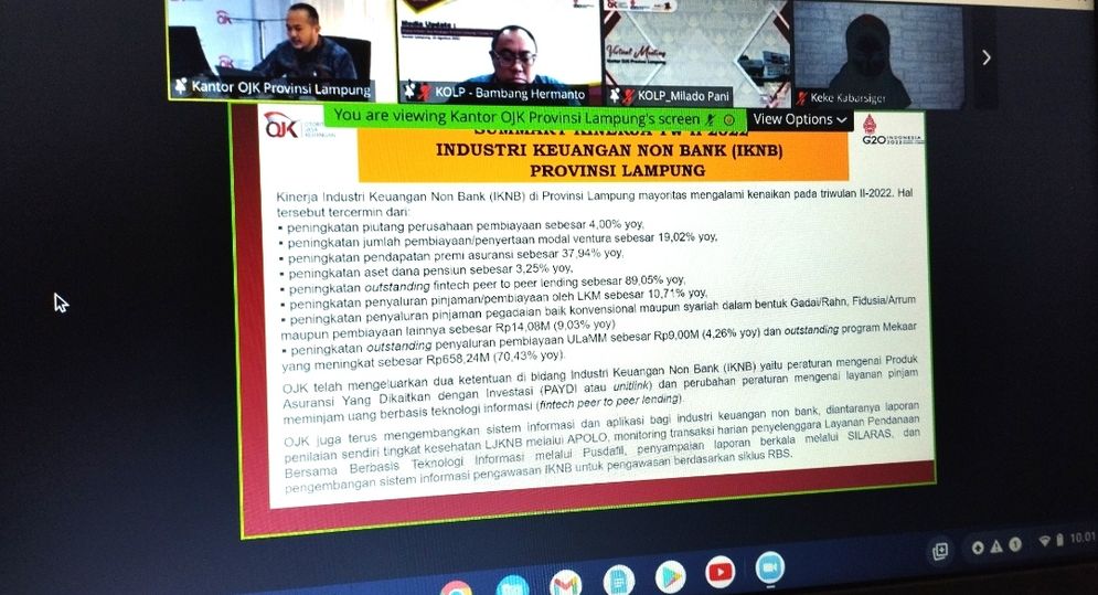 Pemaparan kinerja IKNB Provinsi Lampung pada triwulan II 2022.