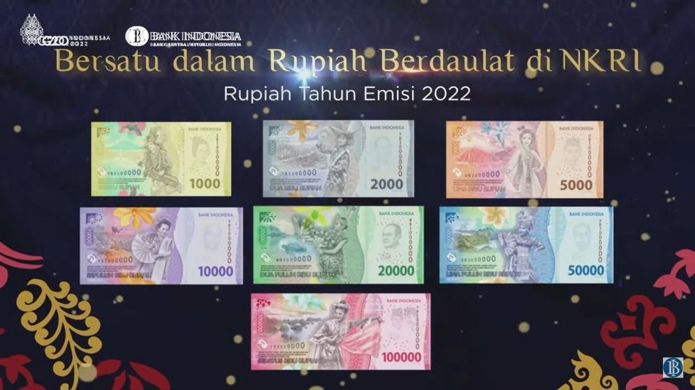 Uang Rupiah baru TE 2022 tetap mempertahankan gambar utama pahlawan nasional pada bagian depan serta tema kebudayaan Indonesia.