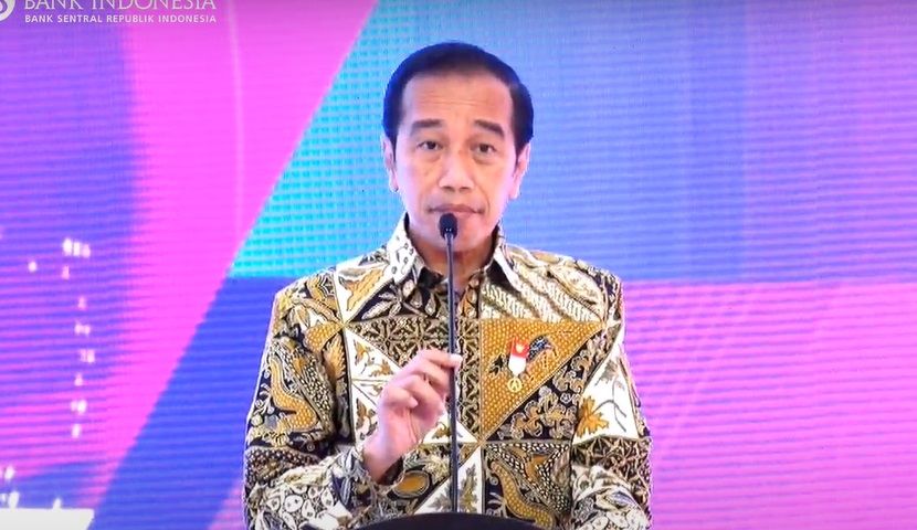 Jokowi dalam acara Launching Kartu Kredit Pemerintah Domestik dan QRIS Antarnegara, Senin, 29 Agustus 2022. 