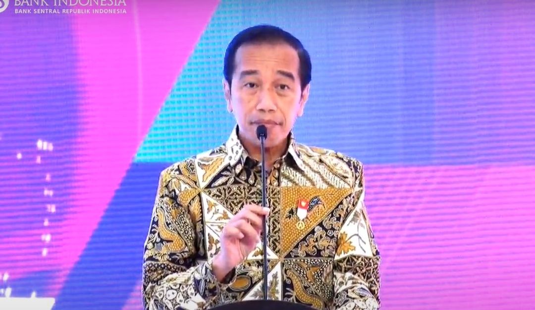 Jokowi dalam acara Launching Kartu Kredit Pemerintah Domestik dan QRIS Antarnegara, Senin, 29 Agustus 2022. 