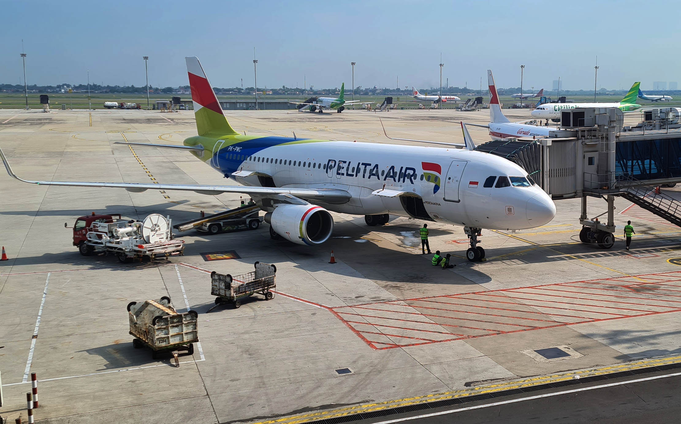 Ilustrasi pesawat Pelita Air saat landing di Bandara Soekarno Hatta Tangerang Banteni. Foto : Panji Asmoro/TrenAsia