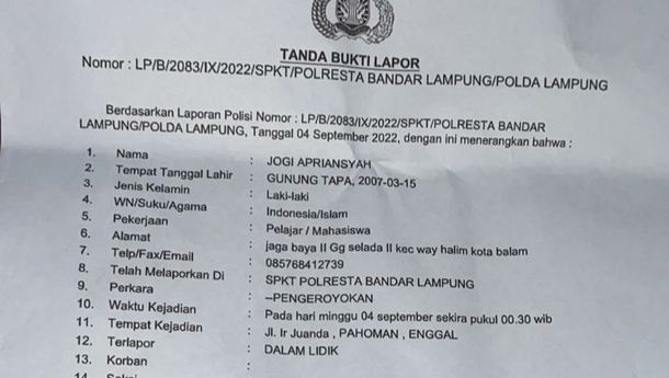 Pelajar di Bandar Lampung Dikeroyok 10 Orang hingga Babak Belur
