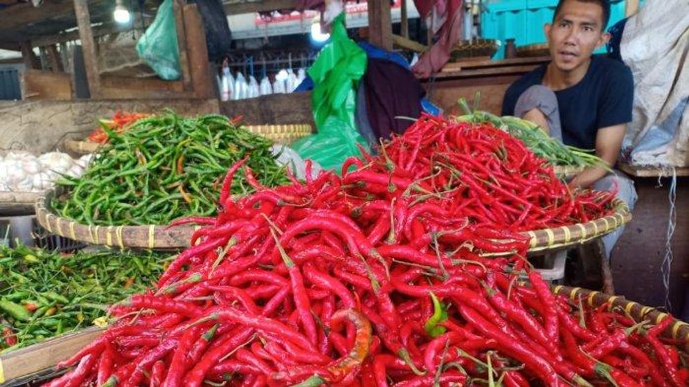 Ilustrasi cabe merah di Pasar Tugu, Bandar Lampung.