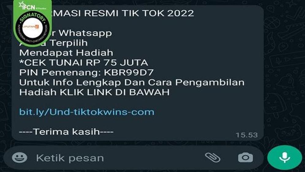 Hoax: TikTok Bagikan Cek Tunai Rp 75 Juta