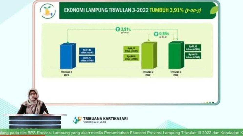 Ekonomi Provinsi Lampung triwulan III-2022 dibanding triwulan III-2021 (y-on-y) mengalami  pertumbuhan sebesar 3,91 persen.