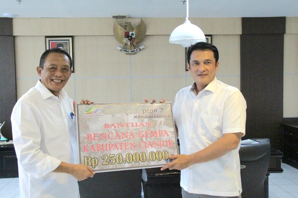 PTPN VII mengirimkan bantuan sosial untuk para korban gempa Cianjur.