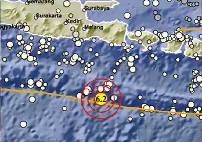 Pusat gempa di wilayah Jember.