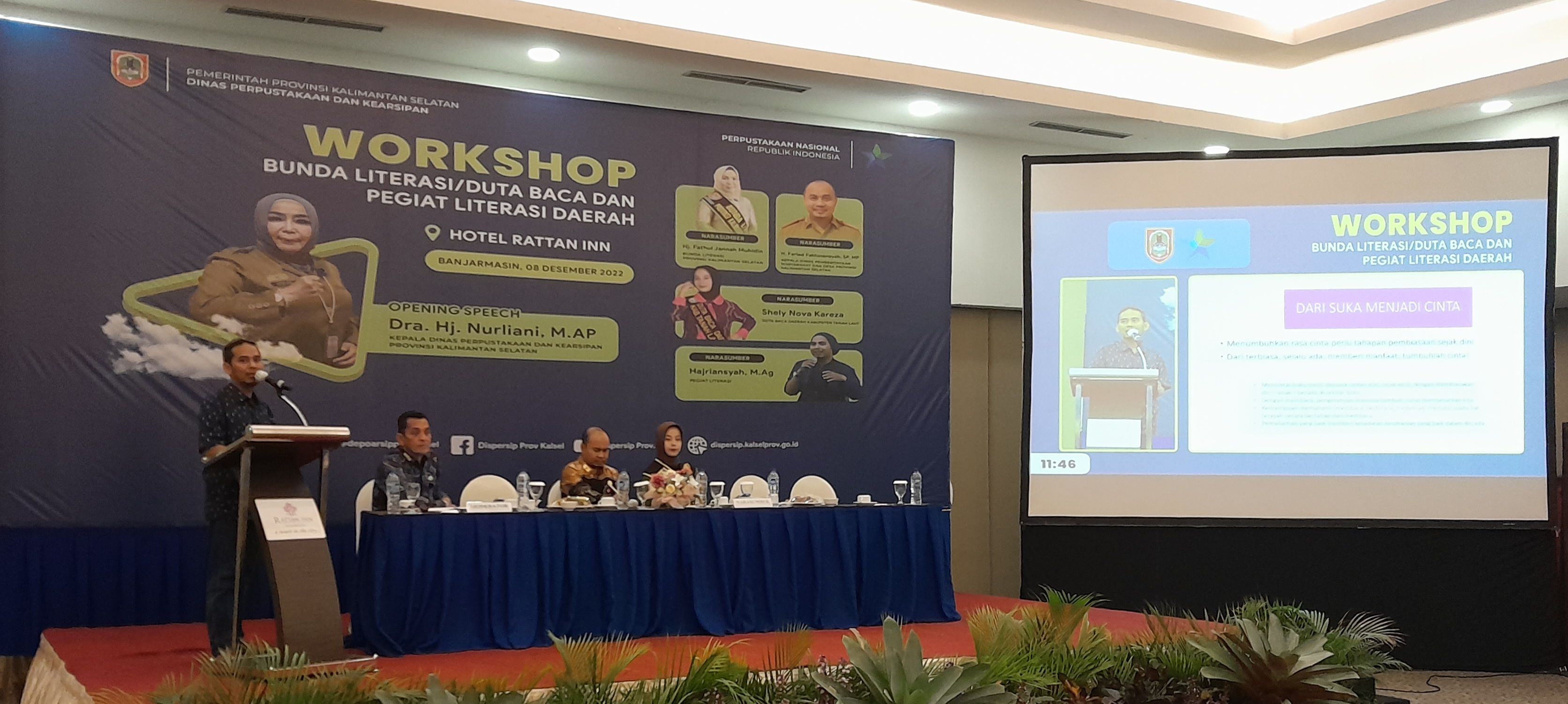 Workshop minat baca bersama bunda literasi, duta baca, dan pegiat literasi di Kalsel. Kegiatan berlangsung di Rattan Inn Banjarmasin, Kamis (8/12/2022). Dok: Starbanjar