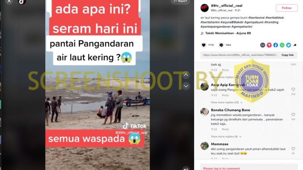 Hoax: Video Air Laut di Pantai Pangadaran Mengering