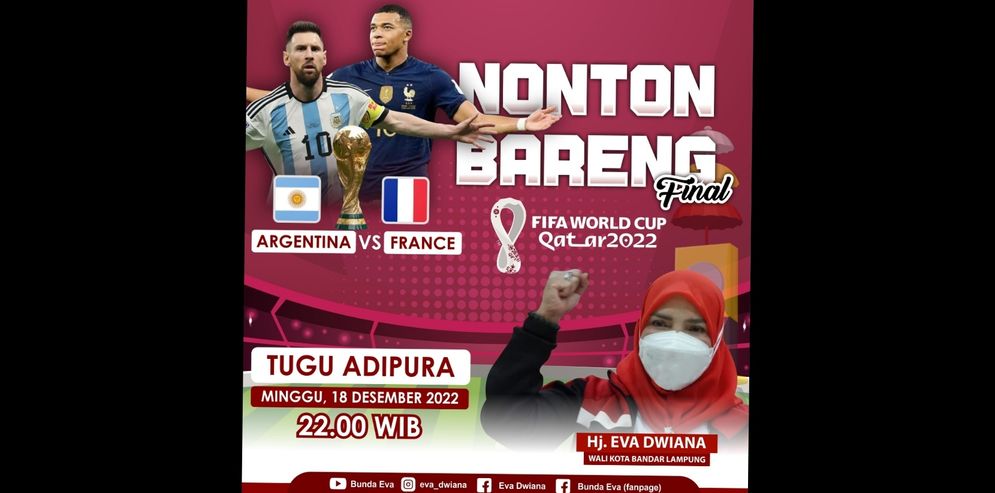 Pemerintah Kota Bandar Lampung akan menggelar nonton bareng (Nobar) Piala Dunia untuk masyarakat Bandar Lampung.