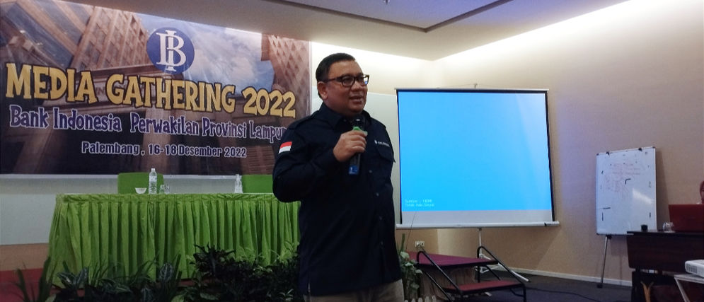 Deputi Kepala Perwakilan Bank Indonesia Provinsi Lampung Irfan Farulian saat Refleksi Akhir Tahun Media Gathering di Zuri Hotel Palembang pada Sabtu, 17 Desember 2022.