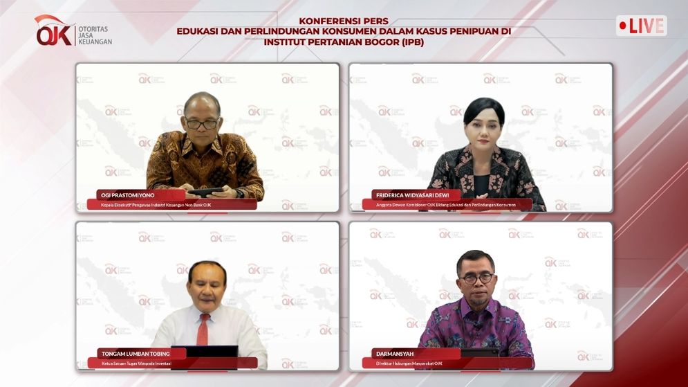 Konferensi pers Otoritas Jasa Keuangan (OJK) terkait penipuan berkedok kerja sama penjualan online mahasiswa Institut Pertanian Bogor (IPB).