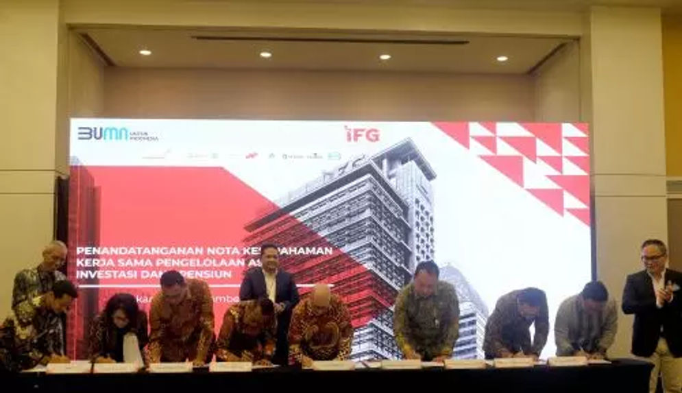 Indonesia Financial Group (IFG) bersama anak perusahaan, PT Bahana TCW Investment melakukan penandatangan nota kesepahaman atau memorandum of understanding (MoU) dengan delapan perusahaan BUMN pendiri dana pensiun.