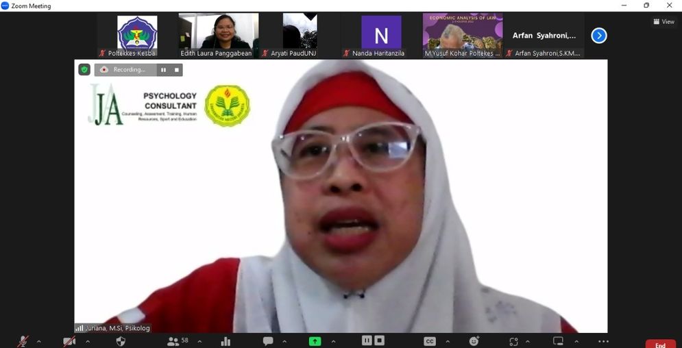 Narasumber dari Lead Consultant JA Psychology Consultant sekaligus Dosen Universitas Negeri Jakarta, Dr. (Can) Juriana, M.Si, Psikolog.