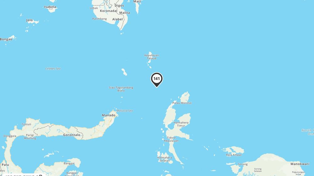 Pusat gempa berada di laut 141 km Tenggara Melonguane