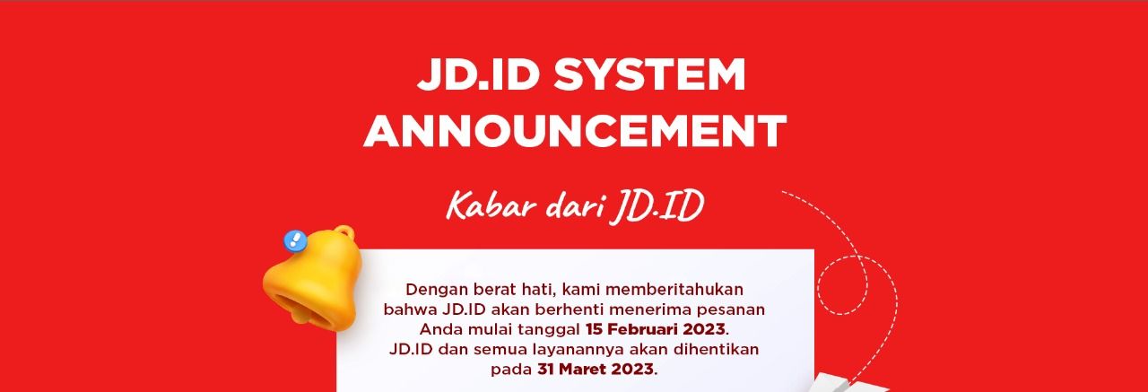 Pengumuman tutupnya layanan JD.ID per 31 Maret 2023.
