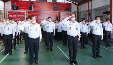 Kantor Wilayah Kementerian Hukum dan HAM Sulawesi Utara mengikuti apel awal tahun secara virtual. (Foto:Istimewa)