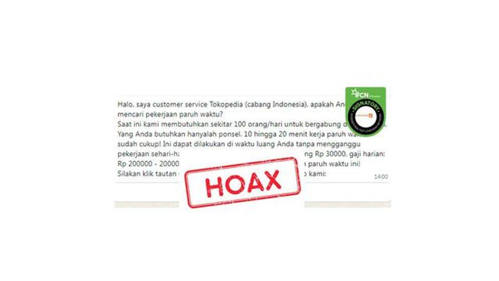 Hoaks: Lowongan Kerja di Tokopedia, simak Faktanya