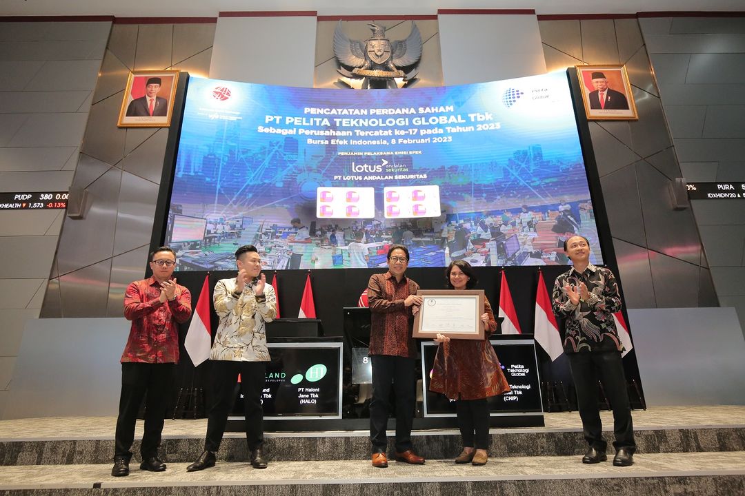 PT Pelita Teknologi Global Tbk (CHIP) melantai perdana di Bursa Efek Indonesia (BEI), Rabu, 8 Februari 2023.