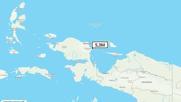 Gempa Guncang Ransiki di Darat 1 km Tenggara 5.3 Magnitudo