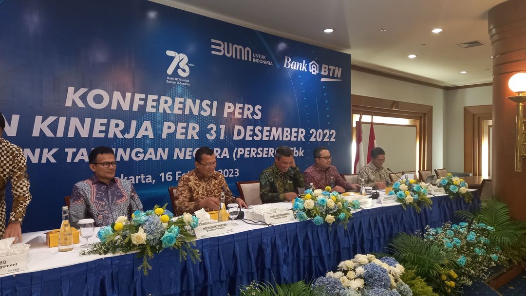 Jajaran direksi BTN menggelar paparan kinerja tahun 2022 di menara BTN, Kamis, 16 Februari 2023.