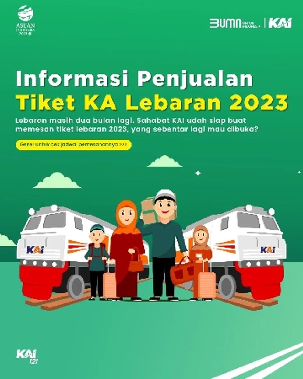 PT Kereta Api Indonesia (Persero) Divre IV Tanjungkarang membuka penjualan tiket kereta api pada masa Angkutan Lebaran 1444 H mulai Minggu, 26 Februari 2023.
